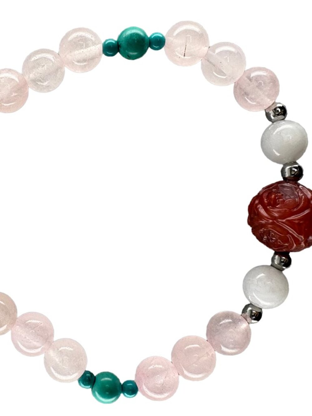 Brunei Agarwood Rose Quartz Moonstone Agate Turquoise Bracelet 19.3g 7.25"